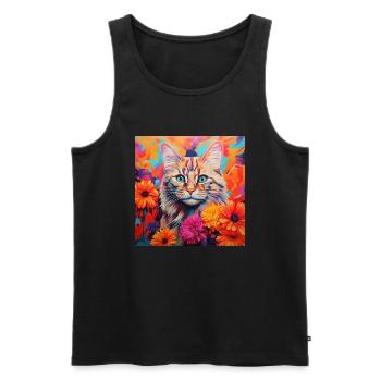 chat, motif de chat, fleurs, cadeau, idée cadeau - Débardeur bio Premium Homme - noir - Devant - Michal (187cm)