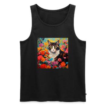 Katze, katzenmotiv, blumen, geschenk, geschenkidee - Männer Premium Bio Tank Top - Schwarz - Vorne - Michal (187cm)