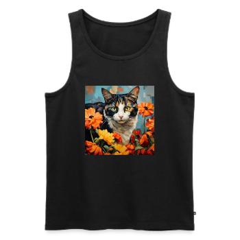 Katze, katzenmotiv, blumen, geschenk, geschenkidee - Männer Premium Bio Tank Top - Schwarz - Vorne - Michal (187cm)