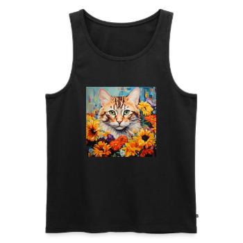 chat, motif de chat, fleurs, cadeau, idée cadeau - Débardeur bio Premium Homme - noir - Devant - Michal (187cm)