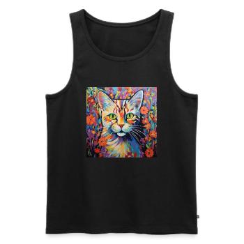 Katze, katzenmotiv, blumen, geschenk, geschenkidee - Männer Premium Bio Tank Top - Schwarz - Vorne - Michal (187cm)