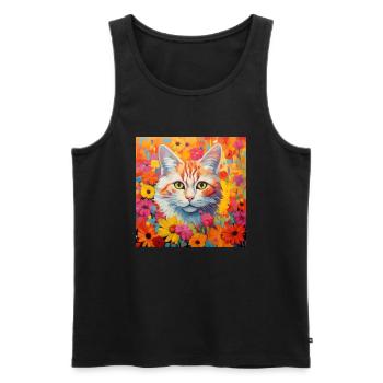 Katze, katzenmotiv, blumen, geschenk, geschenkidee - Männer Premium Bio Tank Top - Schwarz - Vorne - Michal (187cm)