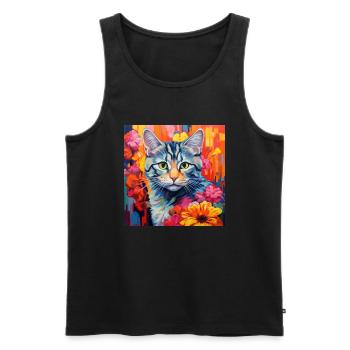 Katze, katzenmotiv, blumen, geschenk, geschenkidee - Männer Premium Bio Tank Top - Schwarz - Vorne - Michal (187cm)