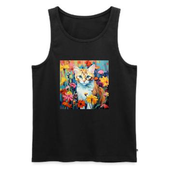 Katze, katzenmotiv, blumen, geschenk, geschenkidee - Männer Premium Bio Tank Top - Schwarz - Vorne - Michal (187cm)