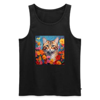 Katze, katzenmotiv, blumen, geschenk, geschenkidee - Männer Premium Bio Tank Top - Schwarz - Vorne - Michal (187cm)