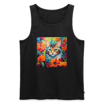 Katze, katzenmotiv, blumen, geschenk, geschenkidee - Männer Premium Bio Tank Top - Schwarz - Vorne - Michal (187cm)
