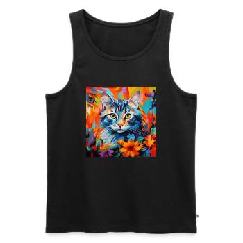 Katze, katzenmotiv, blumen, geschenk, geschenkidee - Männer Premium Bio Tank Top - Schwarz - Vorne - Michal (187cm)