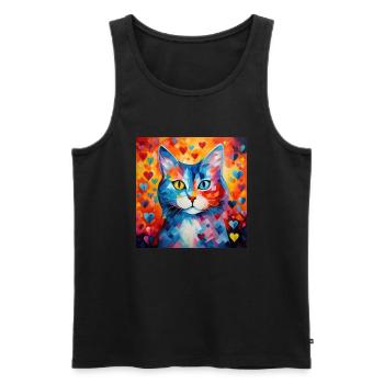 Katze, katzenmotiv, herz, geschenk, geschenkideen - Männer Premium Bio Tank Top - Schwarz - Vorne - Michal (187cm)
