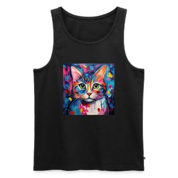Katze, katzenmotiv, popart, geschenk, geschenkidee - Männer Premium Bio Tank Top - Schwarz - Vorne - Michal (187cm)