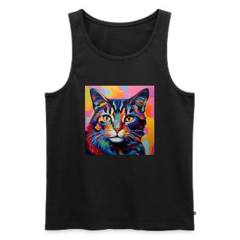 Katze, katzenmotiv, popart, geschenk, geschenkidee - Männer Premium Bio Tank Top - Schwarz - Vorne - Michal (187cm)