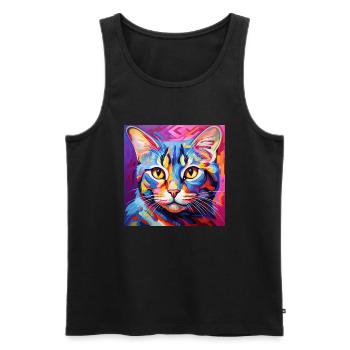 Katze, katzenmotiv, popart, geschenk, geschenkidee - Männer Premium Bio Tank Top - Schwarz - Vorne - Michal (187cm)