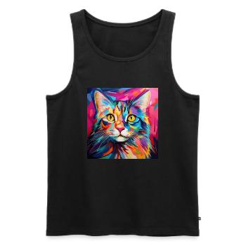 Katze, katzenmotiv, popart, geschenk, geschenkidee - Männer Premium Bio Tank Top - Schwarz - Vorne - Michal (187cm)