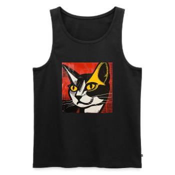 Katze, katzenmotiv, comic, geschenk, geschenkideen - Männer Premium Bio Tank Top - Schwarz - Vorne - Michal (187cm)