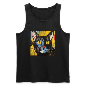 Chat, motif de chat, bande dessinée - Débardeur bio Premium Homme - noir - Devant - Michal (187cm)
