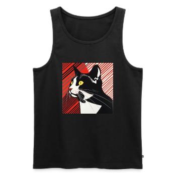 Chat, Motif De Chat - Débardeur bio Premium Homme - noir - Devant - Michal (187cm)