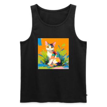 Cat, Cat Motif - Men's Premium Organic Tank Top - black - Front - Michal (187cm)
