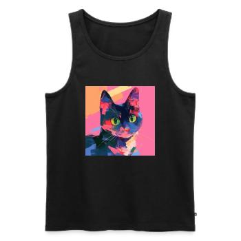Chat, Motif De Chat - Débardeur bio Premium Homme - noir - Devant - Michal (187cm)