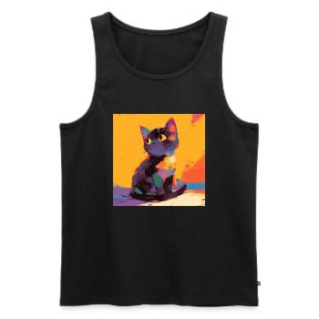 Chat, Motif De Chat - Débardeur bio Premium Homme - noir - Devant - Michal (187cm)