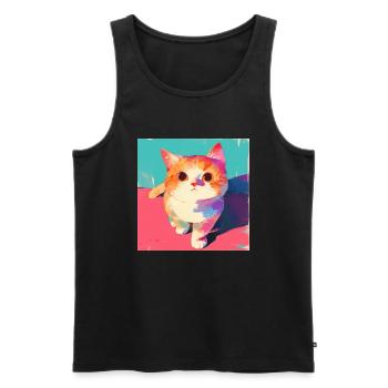 Chat, Motif De Chat - Débardeur bio Premium Homme - noir - Devant - Michal (187cm)