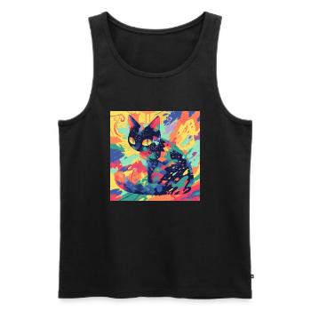 Chat, Motif De Chat - Débardeur bio Premium Homme - noir - Devant - Michal (187cm)