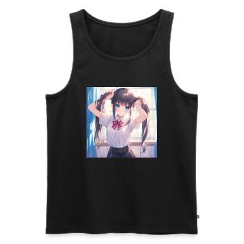 Anime, Écolière, Waifu, Japon - Débardeur bio Premium Homme - noir - Devant - AI Model Male 178 light (178cm)