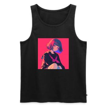 Anime, Écolière, Waifu, Japon - Débardeur bio Premium Homme - noir - Devant - AI Model Male 178 light (178cm)