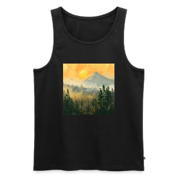 Montagnes, Paysage, Nature, Arbres, Soleil - Débardeur bio Premium Homme - noir - Devant - AI Model Male 178 light (178cm)