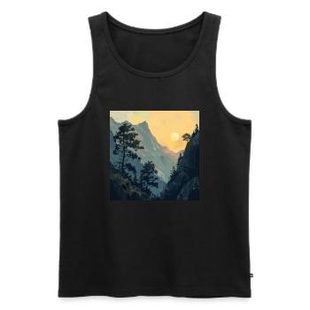 Montagnes, Paysage, Nature, Arbres, Soleil - Débardeur bio Premium Homme - noir - Devant - AI Model Male 178 light (178cm)
