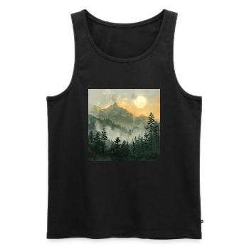 Montagnes, Paysage, Nature, Arbres, Soleil - Débardeur bio Premium Homme - noir - Devant - AI Model Male 178 light (178cm)