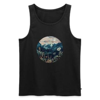 Bohème, Fleurs, Montagnes, Paysage, Nature, Arbres - Débardeur bio Premium Homme - noir - Devant - AI Model Male 178 light (178cm)