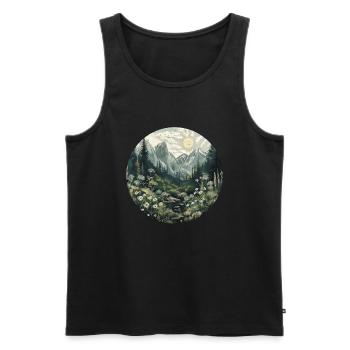 Bohème, Fleurs, Montagnes, Paysage, Nature, Arbres - Débardeur bio Premium Homme - noir - Devant - AI Model Male 178 light (178cm)