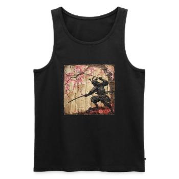 Japanisch, Samurai, Kirschblüte, Kunst, Ukiyo-E - Männer Premium Bio Tank Top - Schwarz - Vorne - AI Model Male 178 light (178cm)