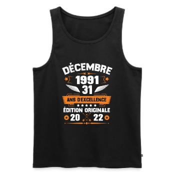 Décembre 1991 Idée Cadeau D'anniversaire 31 Ans - Débardeur bio Premium Homme - noir - Devant - Michal (187cm)