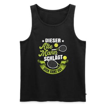 Suche Gegner keine Opfer Tennis Retro - Männer Premium Bio Tank Top - Schwarz - Vorne - Michal (187cm)