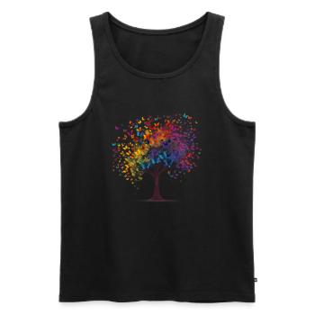 arbre aux papillons colorés volants - Débardeur bio Premium Homme - noir - Devant - Michal (187cm)