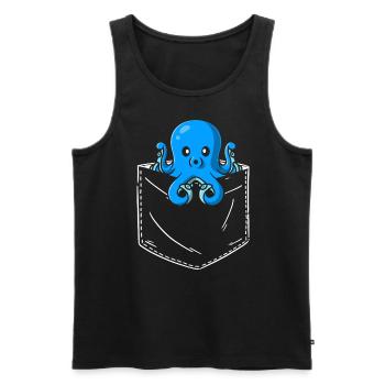 Oktopus Brusttasche Design Krake Pocket Tintenfisc - Männer Premium Bio Tank Top - Schwarz - Vorne - Michal (187cm)