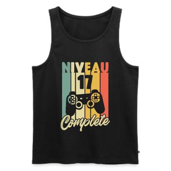 Niveau 17 complete, Cadeau Anniversaire 17 ans - Débardeur bio Premium Homme - noir - Devant - Michal (187cm)
