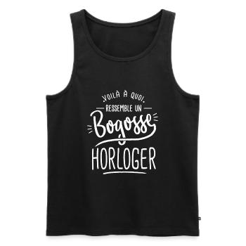 bogosse Horloger cadeau horloger humour - Débardeur bio Premium Homme - noir - Devant - Michal (187cm)