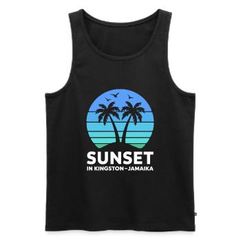 Coucher de soleil à Kingston, Jamaïque, vacances Palmiers - Débardeur bio Premium Homme - noir - Devant - AI Model Male 178 light (178cm)