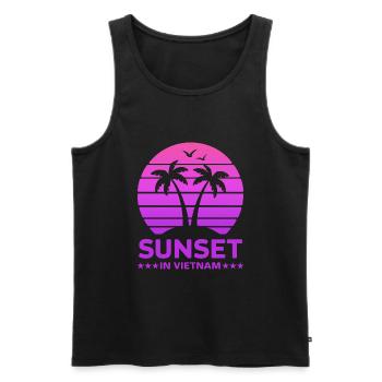 Coucher de soleil au Vietnam Vacances Palmiers Nature - Débardeur bio Premium Homme - noir - Devant - AI Model Male 178 light (178cm)