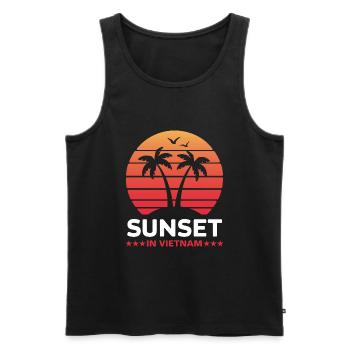 Coucher de soleil au Vietnam Vacances Palmiers Nature - Débardeur bio Premium Homme - noir - Devant - Michal (187cm)