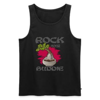 Bonsai Bonsai Tree "Bonsai on the Rock" - Men's Premium Organic Tank Top - black - Front - Michal (187cm)