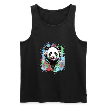 Panda, headphones,panda with headphones, illustration - Men's Premium Organic Tank Top - black - Front - AI Model Male 178 light (178cm)