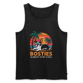 Cool Bostie Boston Terrier Under Palm Trees At The St - Men's Premium Organic Tank Top - black - Front - Michal (187cm)