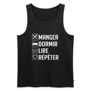 Manger, Dormir, Lire, Répéter - Débardeur bio Premium Homme - noir - Devant - Michal (187cm)