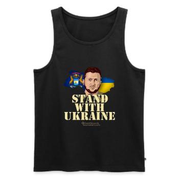 Ukraine Michigan drapeaux portrait Zelenskyj - Débardeur bio Premium Homme - noir - Devant - AI Model Male 178 light (178cm)