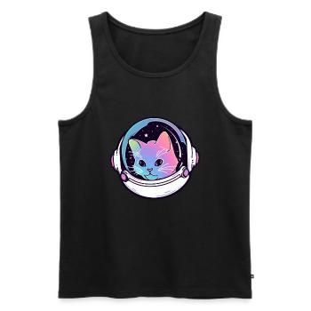 Mignon Psychédélique Astronaute Chat Trippy Cosmos Rave - Débardeur bio Premium Homme - noir - Devant - AI Model Male 178 light (178cm)