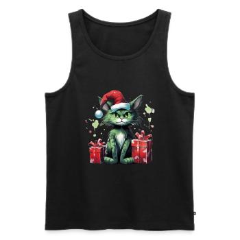 Katze Weihnachten Weihnachtselfe Geschenke Mütze - Männer Premium Bio Tank Top - Schwarz - Vorne - Michal (187cm)