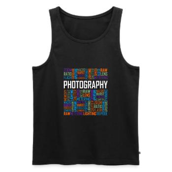Photography Words - Men's Premium Organic Tank Top - black - Front - AI Model Male 178 light (178cm)