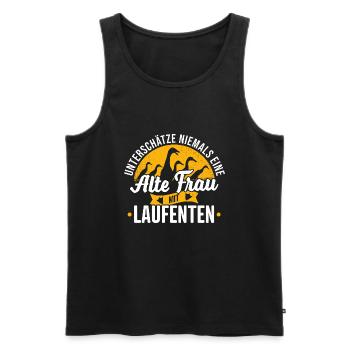 Laufenten Spruch Unterschätze Niemals Alte Frau - Männer Premium Bio Tank Top - Schwarz - Vorne - Michal (187cm)